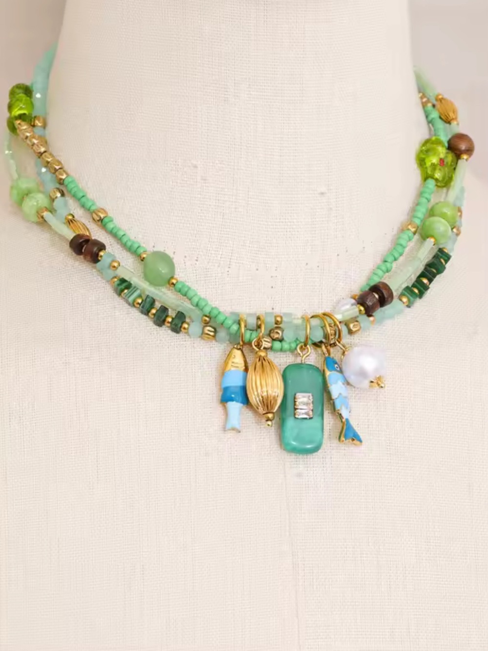 Seafoam Treasure Mint Beaded Charm Necklace - Picture 9 of 16